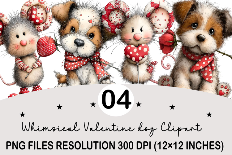 Whimsical Valentine Dogs Clipart Valentines Day PNG
