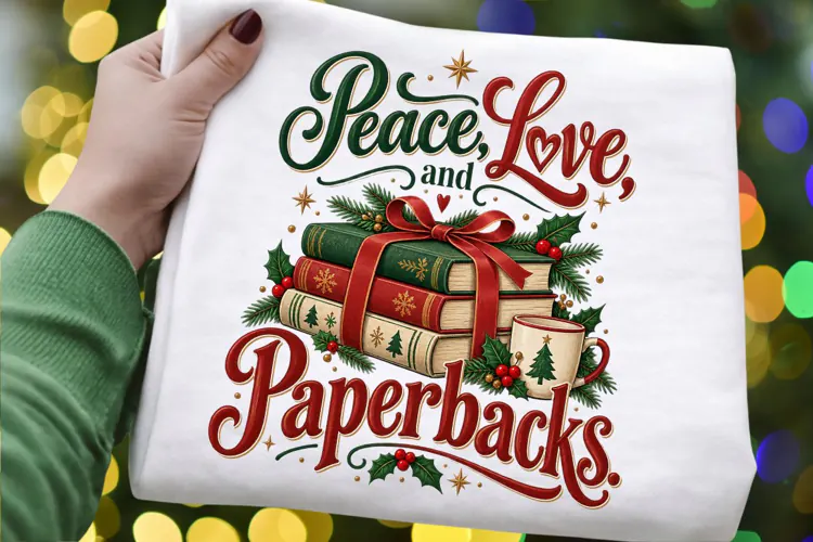 Peace Love and Paperbacks Christmas Book Lover Design, Cozy