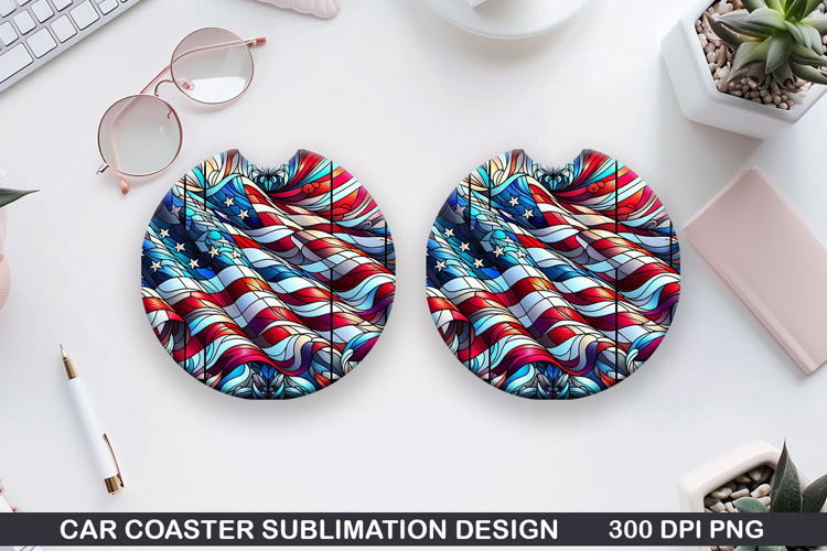 Flags Car Coaster Sublimation| 4th Of July Coaster PNG