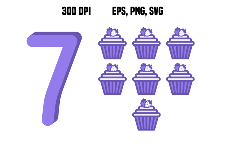 Purple Number Seven and Cupcakes