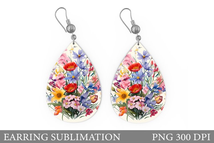 Wildflowers Earring Sublimtion. Flowers Earring Design example image 1