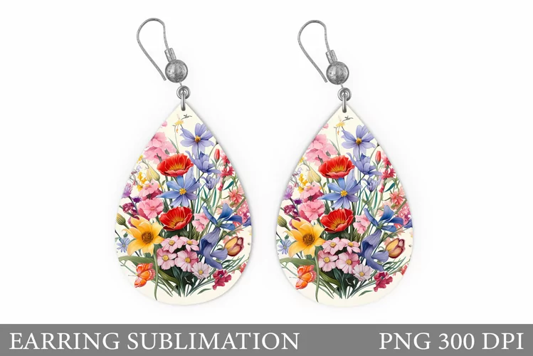 Wildflowers Earring Sublimtion. Flowers Earring Design