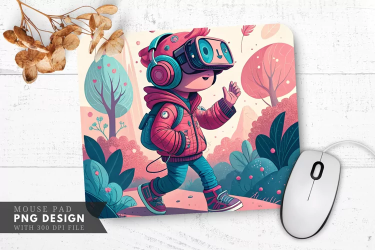 Stylized VR Character with Abstract Elements Mouse Pad PNG