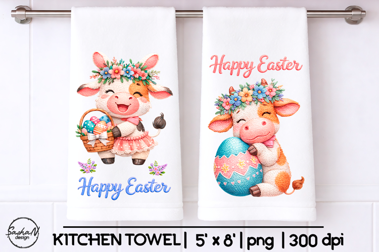 Cow Easter towel sublimation designs