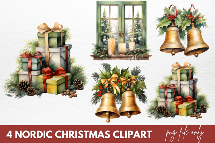 Watercolor Nordic Christmas Clipart Sublimation
