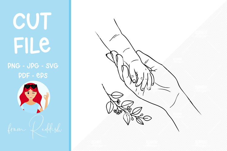 Mom holding babys hand Floral Line Art Cut File