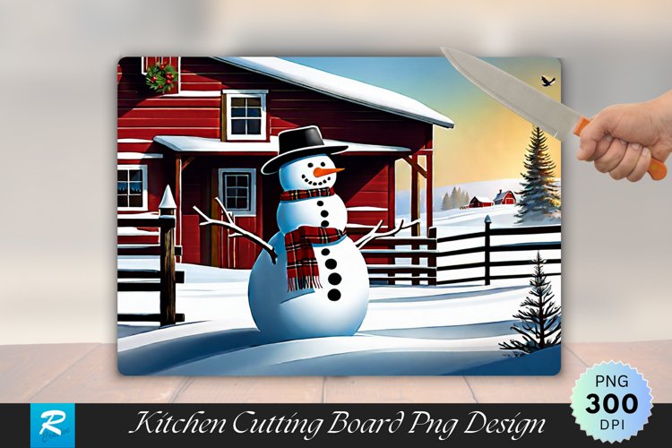 Barnyard Snowman with a Cowboy Twist Cutting Board PNG
