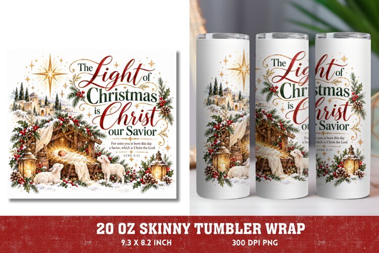 Christian Christmas 20oz Tumbler Wrap, Nativity Christmas Sk example image 1