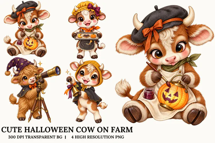 Cute Halloween Cow PNG Farm Animal Spooky Sublimation Design