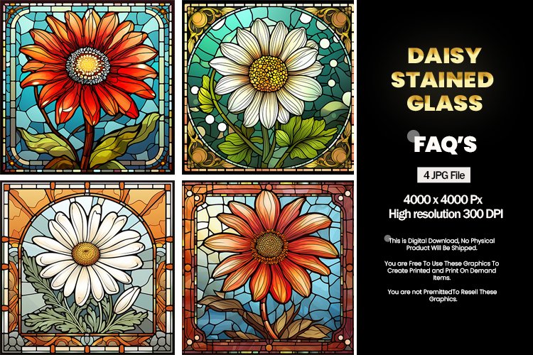 Stained Glass Daisy Square Coaster - 04 Variations example image 1