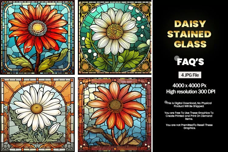 Stained Glass Daisy Square Coaster - 04 Variations