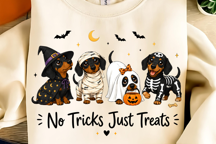 Halloween Dachshund Dog Tricks or Treats PNG, Halloween PNG