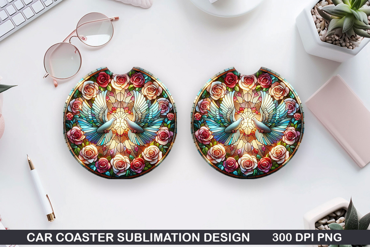 Dove Car coaster sublimation, Valentines Coaster PNG