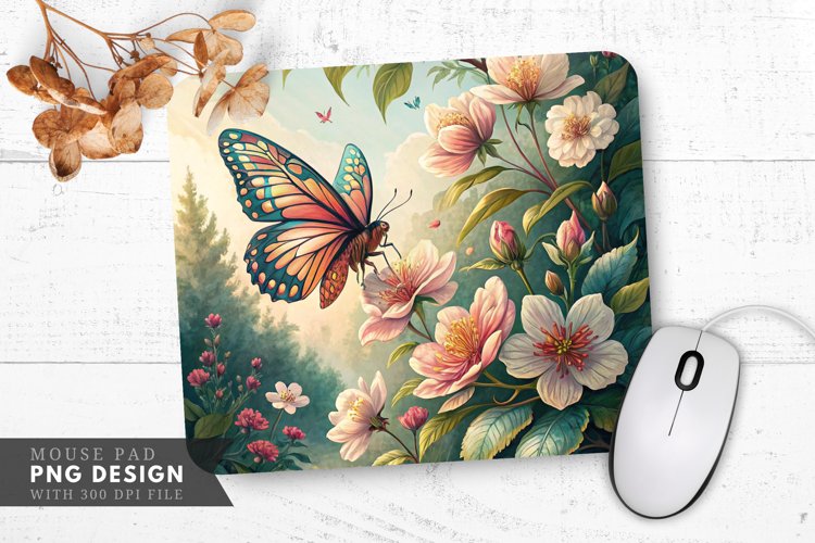 Botanical Butterfly Bliss Mouse Pad PNG Design example image 1