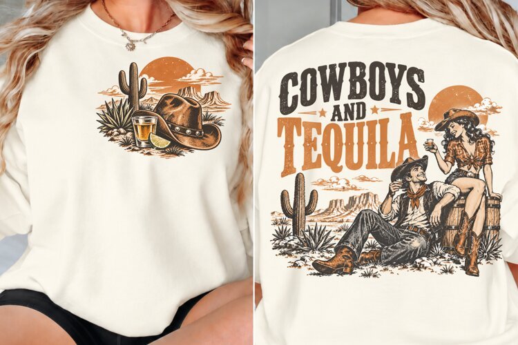 Cowboys Tequila Front Back Shirt PNG, Western Cowboy Front B example image 1