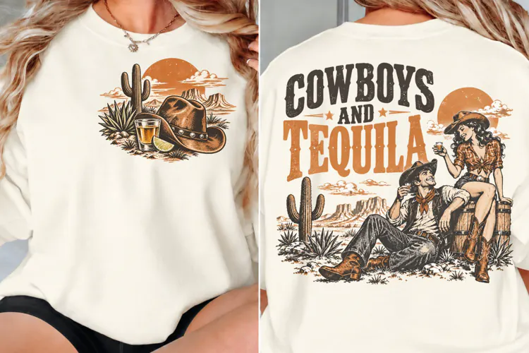 Cowboys Tequila Front Back Shirt PNG, Western Cowboy Front B