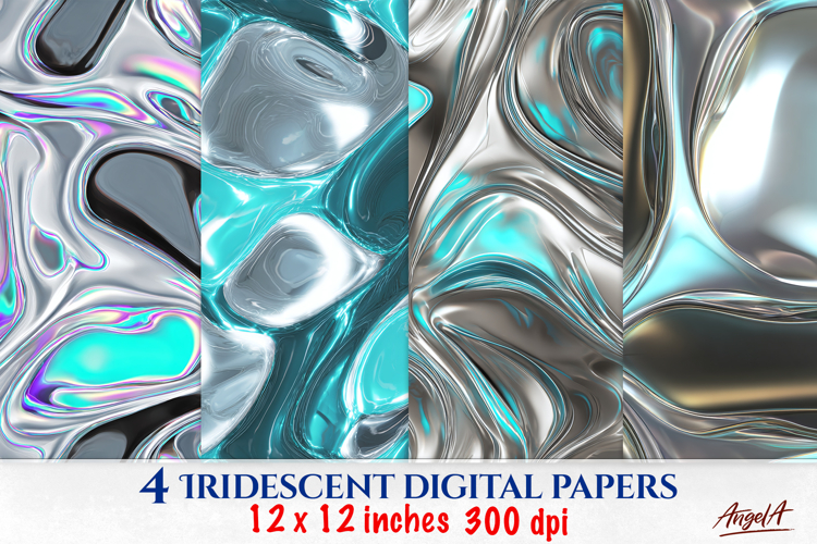 Iridescent digital paper, blue liquid metallic digital paper
