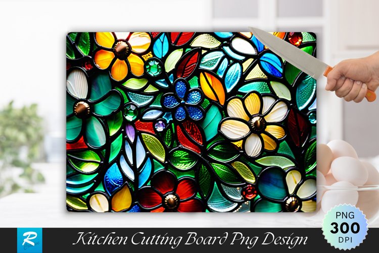 Stained Glass Flowers Cutting Board Sublimation Design