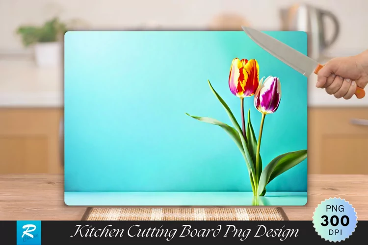 Vibrant Tulip Blossoms Posing Cutting Board PNG Design