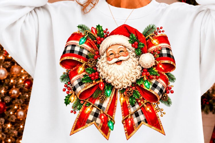 Vintage Santa Christmas Bow PNG example image 1
