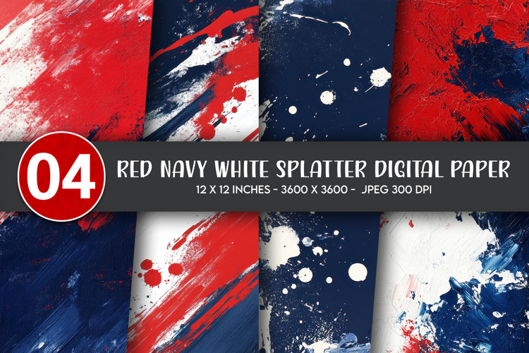 Red Navy White Splatter Digital Paper