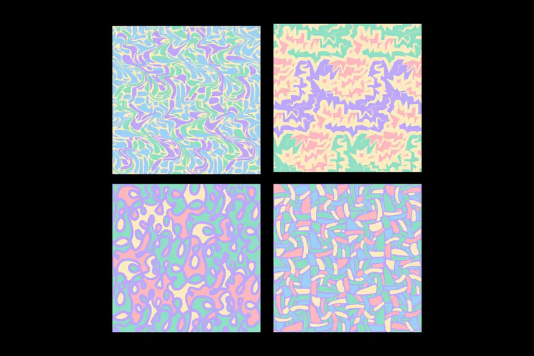 Pastel Seamless Patterns Candy Flow, 4 Designs