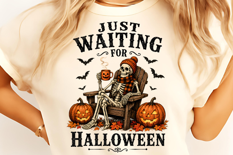 Just waiting for Halloween PNG, Funny Skeleton Halloween PNG