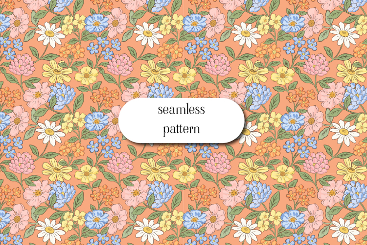Vintage Wildflower Seamless Pattern, Pastel Floral Design