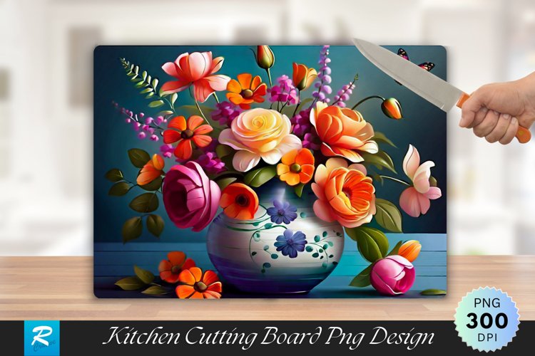 Floral Bouquet Blossom Vase Cutting Board Sublimation Design example image 1