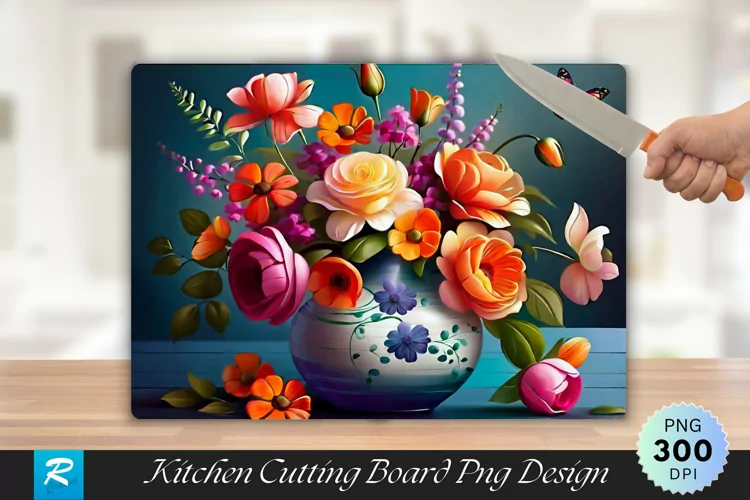 Floral Bouquet Blossom Vase Cutting Board Sublimation Design