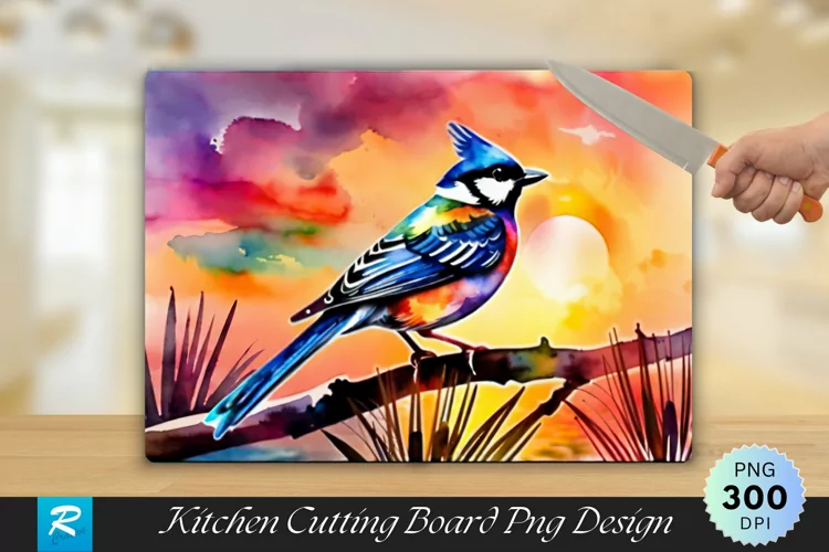 Bird With Sunset Cutting Board Sublimation Design
