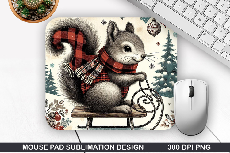 Squirrel Mouse Pad Sublimation, Christmas Mouse Pad PNG