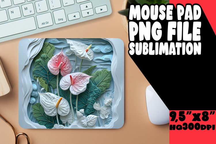 Sublimation 3D Flower in Hole Mouse Pad Design PNG