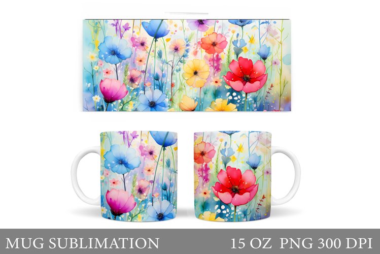 Wildflowers Mug Sublimation. Floral Mug Wrap Design example image 1