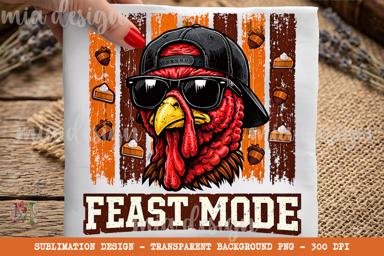 Feast Mode PNG, Striped Thanksgiving Turkey Sublimation