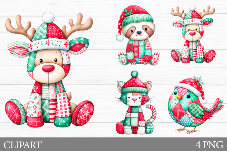 Patchwork Animals Clipart. Patchwork Christmas Clipart