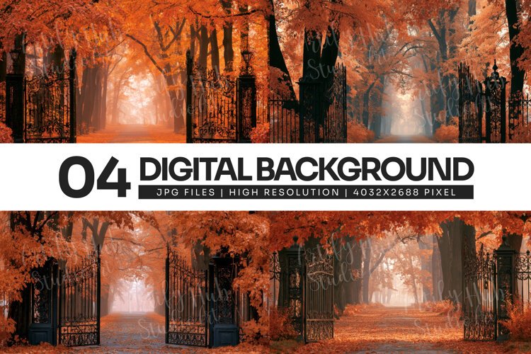 Autumn Forest Gate Pathway Background example image 1