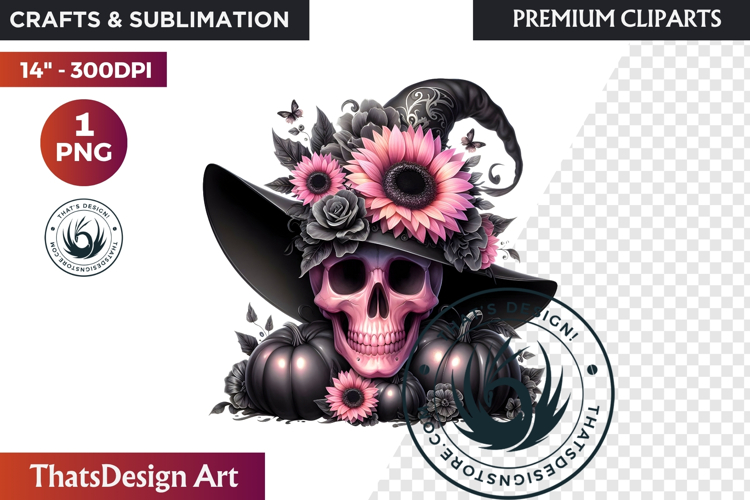 Pink and Black Gothic Halloween Skulls Clipart, pastel goth