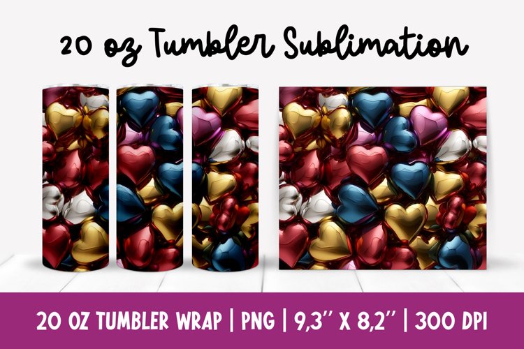 20 oz 3d Inflated Puff Hearts Tumbler Sublimation Wrap example image 1