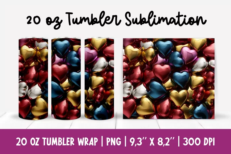 20 oz 3d Inflated Puff Hearts Tumbler Sublimation Wrap