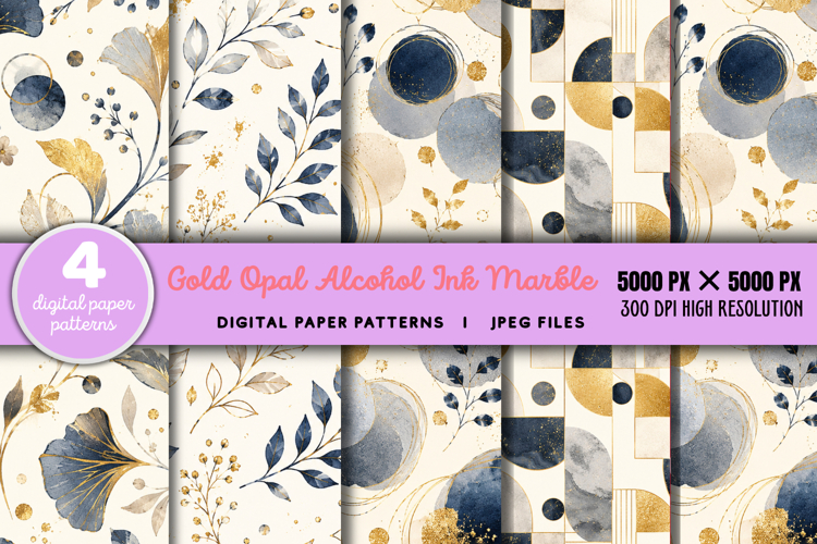 Gold Opal Alcohol Ink Marble JPG