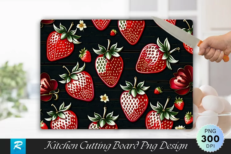 Strawberry Pattern Cutting Board Sublimation Design