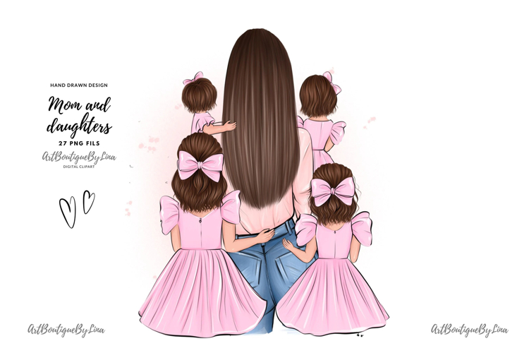 Mother daughters clipart, mom 4 girls clipart, mom clipart