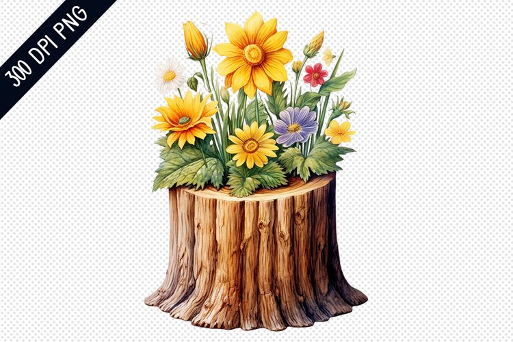 Flower Wooden Stump Sublimation PNG Design
