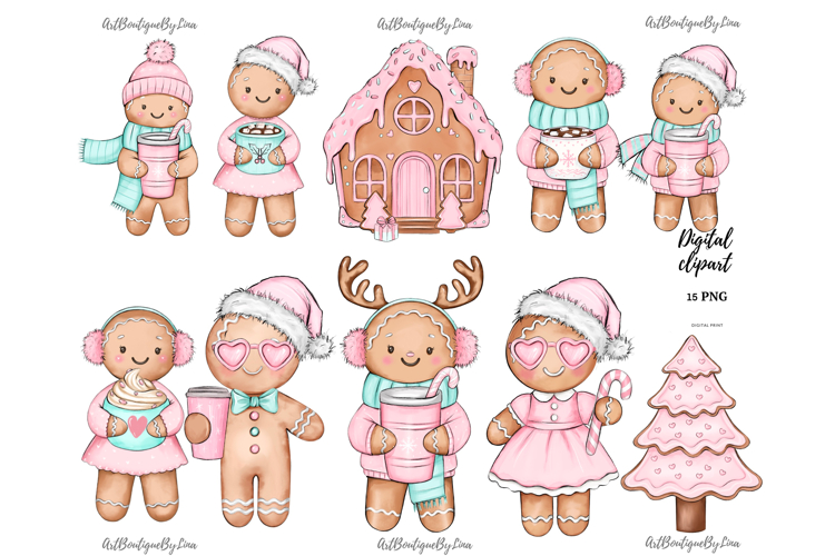 Pink Christmas Cookie Clipart Set