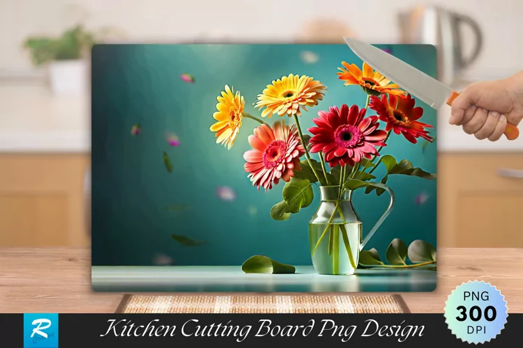 Gerberas Flowers Cutting Board Sublimation Design