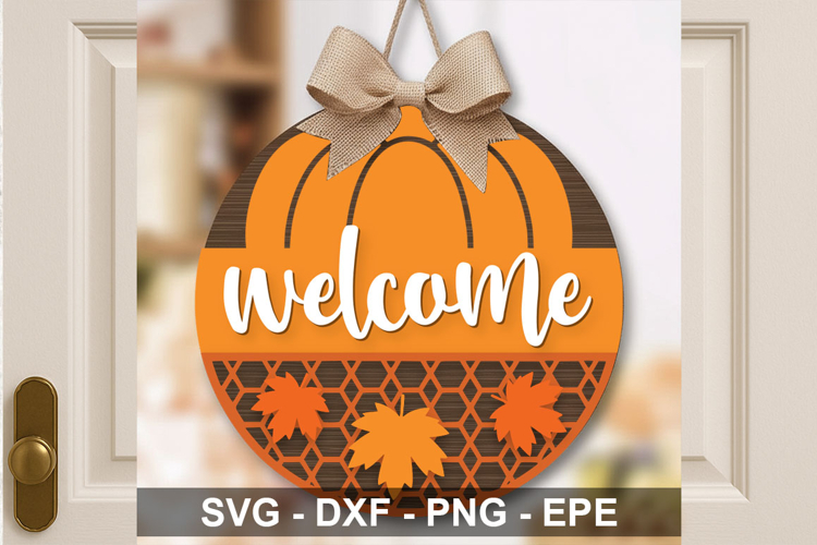 Welcome Pumpkin Round Sign SVG | Door Hanger Design