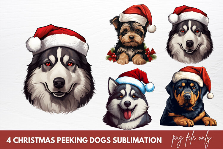 Christmas Peeking Dogs Sublimation Clipart example image 1