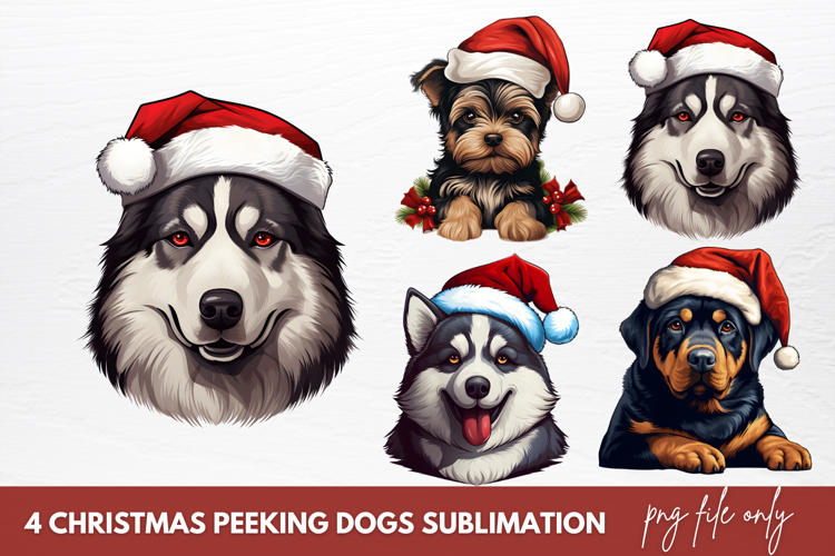 Christmas Peeking Dogs Sublimation Clipart