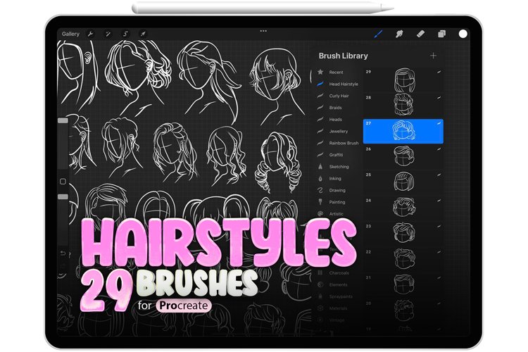29 Procreate Head Hairstyle Stamps Brushes